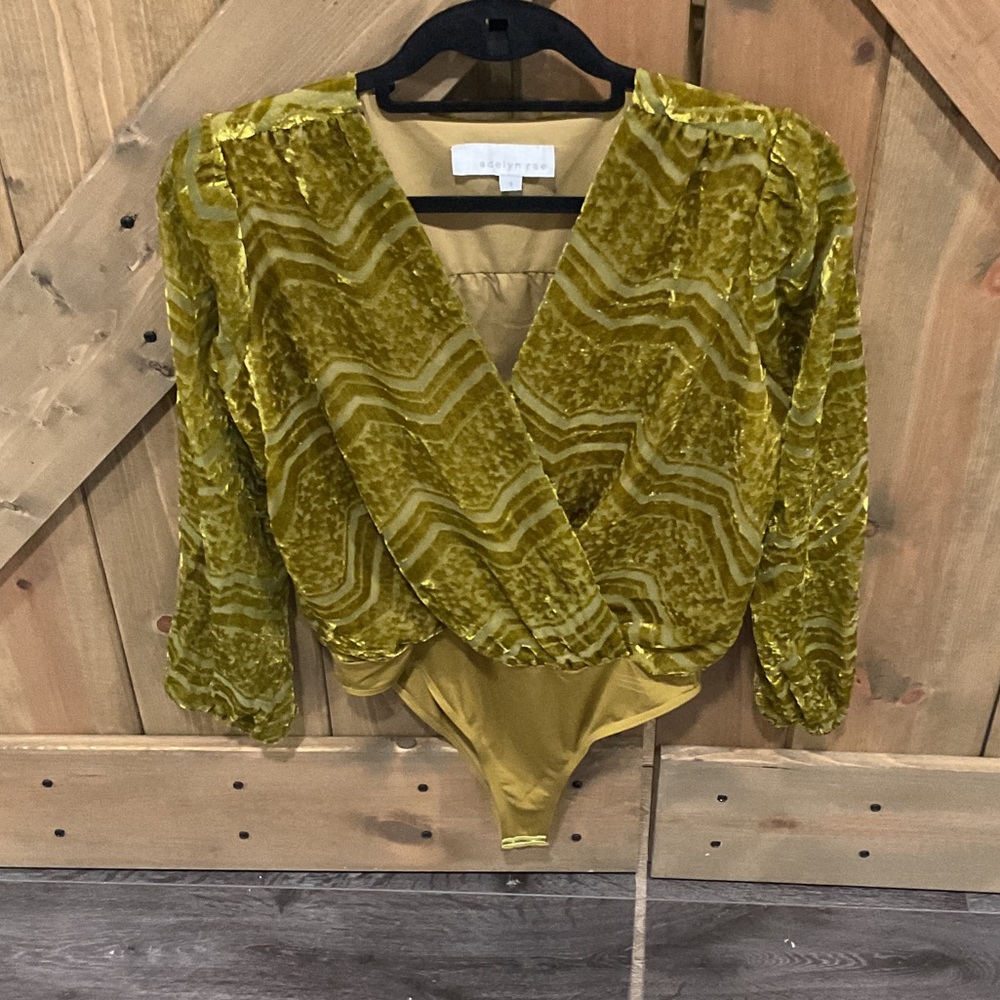 Adelyn Rae Mustard Velvet Wrap Bodysuit